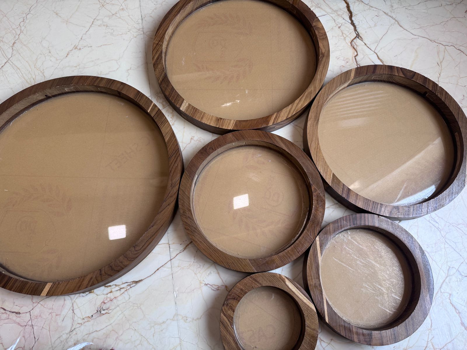 Round Teak Wood Frame with Acrylic Base Varmala Preservation