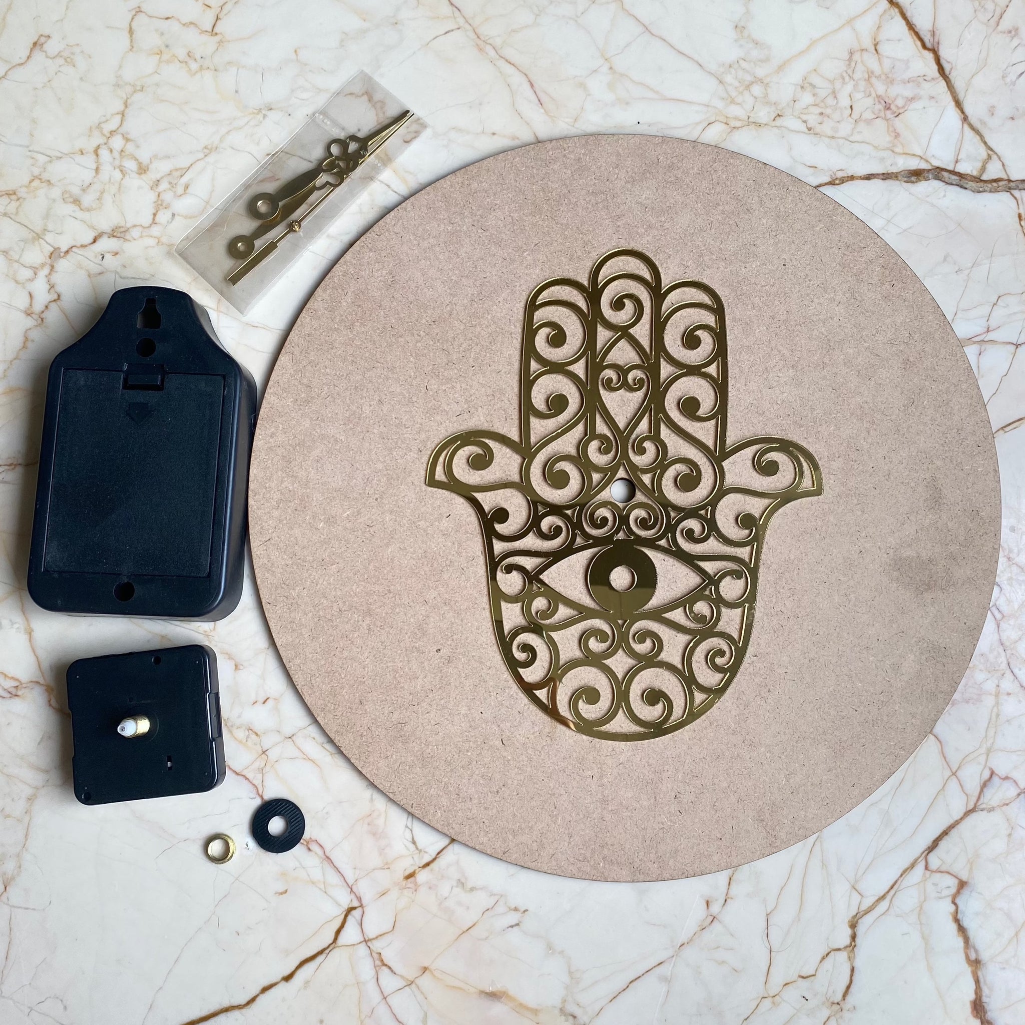 Hamsa Hand Acrylic with Base Clock Set