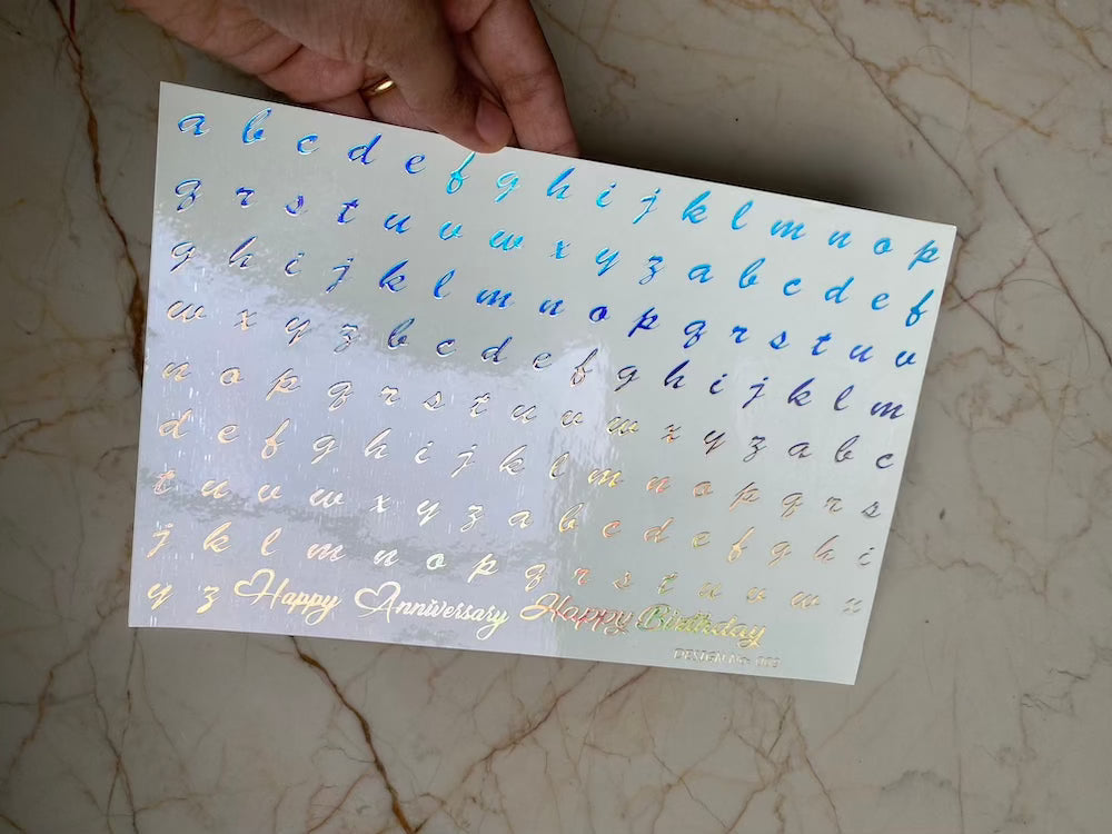 Holographic Cursive Alphabet Embossed Sticker Sheet - A5