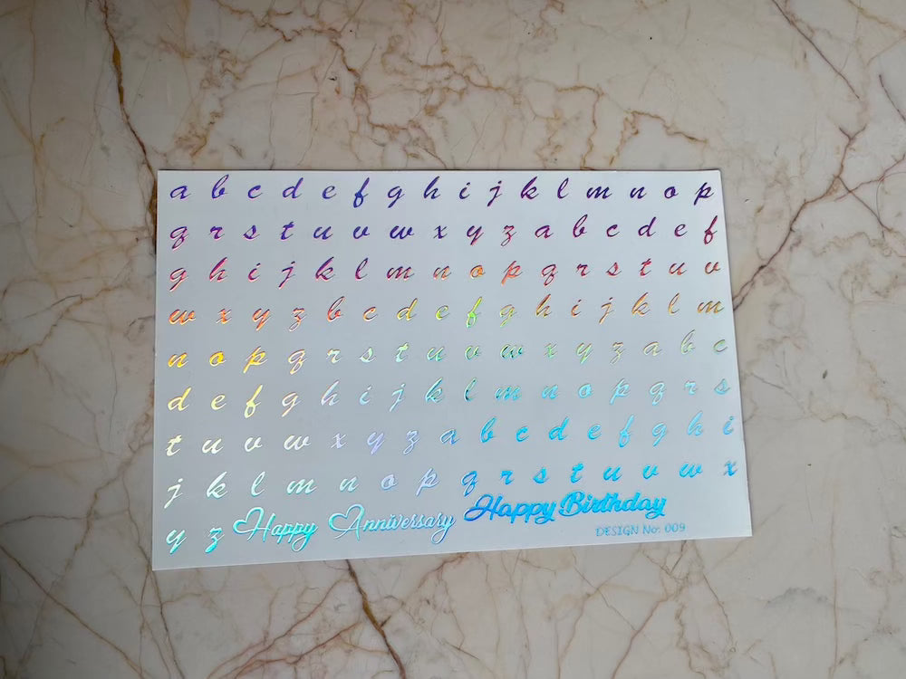 Holographic Cursive Alphabet Embossed Sticker Sheet - A5