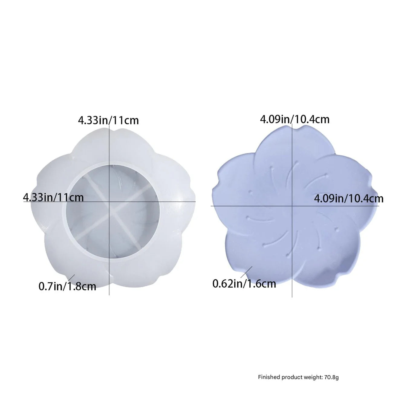 Silicone mold with measurements on a white background