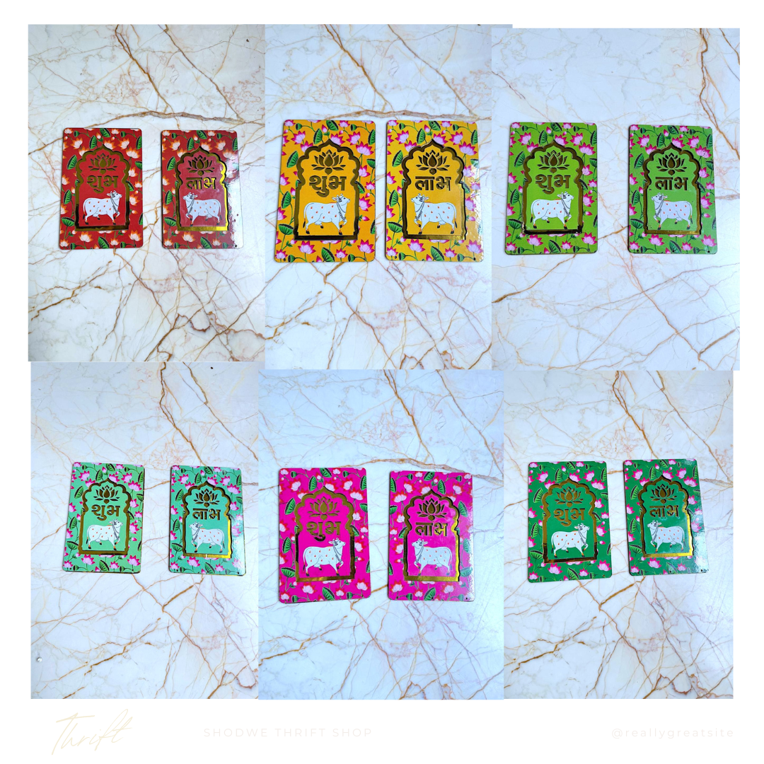 Shubh Labh Pichwai Cow Wall Hanging Pair - Rectangle