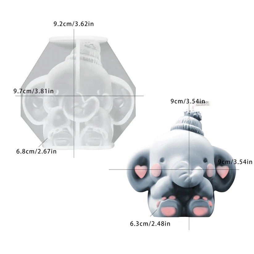 3D Cute Elephant Candle Mould