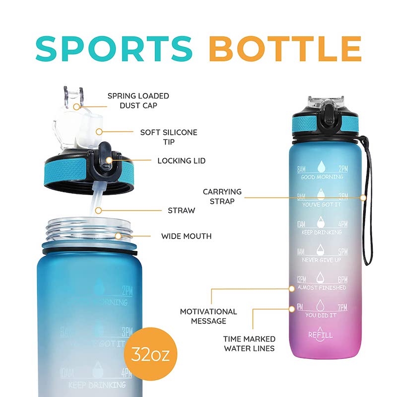 Motivational Water Bottle 1000 ml - Free Shipping