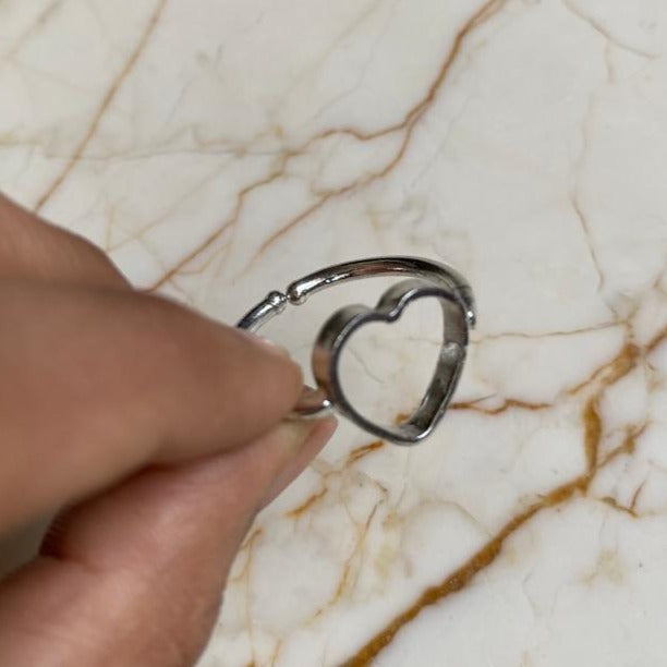 Heart bezel Adjustable Ring - Silver